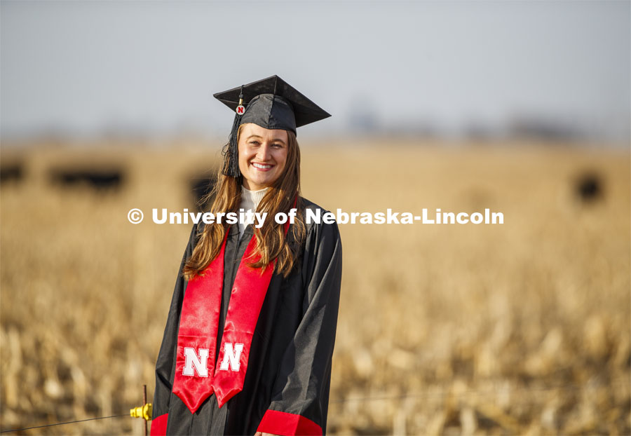 Natalie Jones, a fifth-generation Nebraska rancher from Stapleton, NE, and third-generation University of Nebraska-Lincoln grad, will start her next chapter from an office in Agricultural Hall as a media specialist. Natalie will graduate with a degree in Agriculture and Environmental Science Communication. December 11, 2019. Photo by Craig Chandler / University Communication.