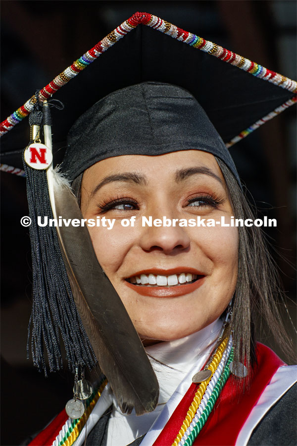 In celebration of commencement, Angelica Solomon's regalia will include a hand-beaded design and an eagle feather. She is one of nearly 1,400 Huskers who will receive degrees during graduation exercises on Dec. 20-21. December 12, 2019. Photo by Craig Chandler / University Communication.