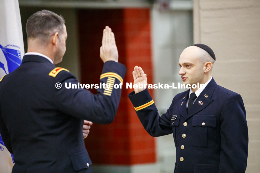 Jared Polack of Omaha was commissioned a second lieutenant in the U.S. Army during a Dec. 20 ceremony in Memorial Stadium. December 20, 2019. Photo by Craig Chandler / University Communication.
