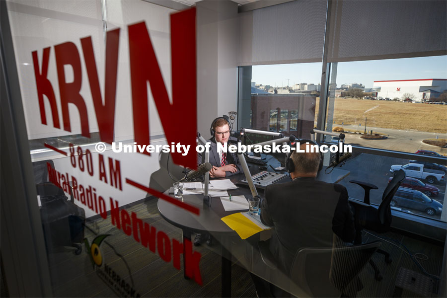 Bryce Doeschot at KRVN for the Nebraska Innovation Campus partners page. January 7, 2020. Photo by Craig Chandler / University Communication