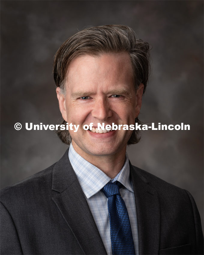 Studio portrait of Christopher Gustafson, Professor for the School of Natural Resources and Agricultural Economics. January 10, 2020. Photo by Greg Nathan / University Communication.
