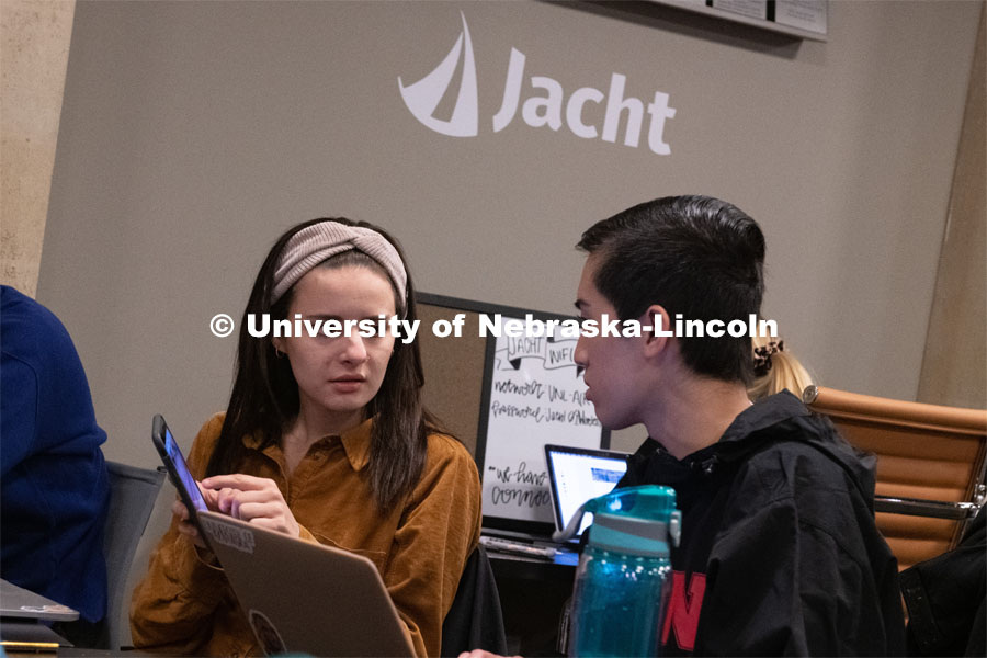 Jacht students work in the agency's Haymarket office space. February 19, 2020. Photo by Greg Nathan / University Communication.