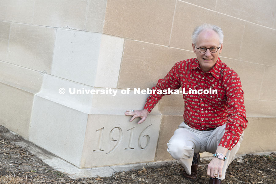 In his quest for historical documentation of Rachel Lloyd's career at Nebraska, Mark Griep proposed the removal of the Avery Hall time capsule in 2014, which was completed. Griep then had the time capsule replaced with one containing more than 50 contemporary items from seven different units. February 24, 2020. Photo by Gregory Nathan / University Communication.