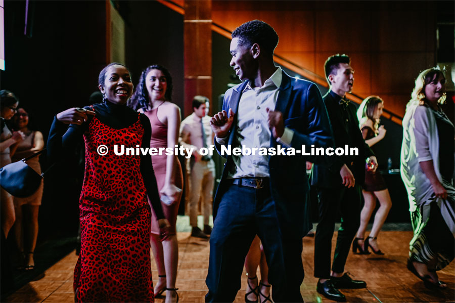 Huskers dance in formal attire during the 2020 OASIS Love Gala in the Wick Alumni Center. It is the final event in observance of Black History. February 28, 2020. Photo by Justin Mohling / University Communication.