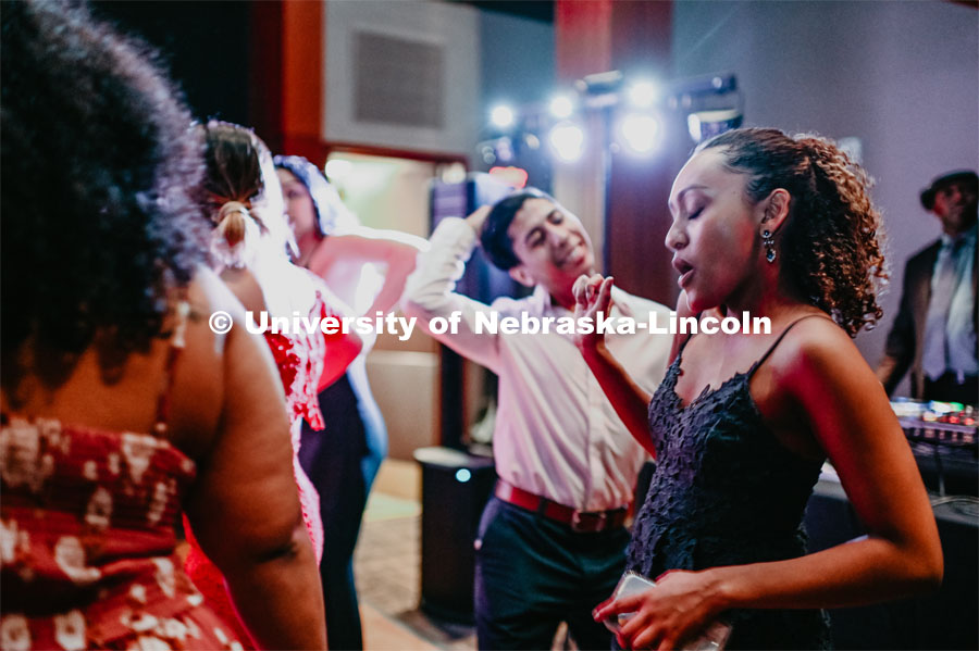 Huskers dance in formal attire during the 2020 OASIS Love Gala in the Wick Alumni Center. It is the final event in observance of Black History. February 28, 2020. Photo by Justin Mohling / University Communication.