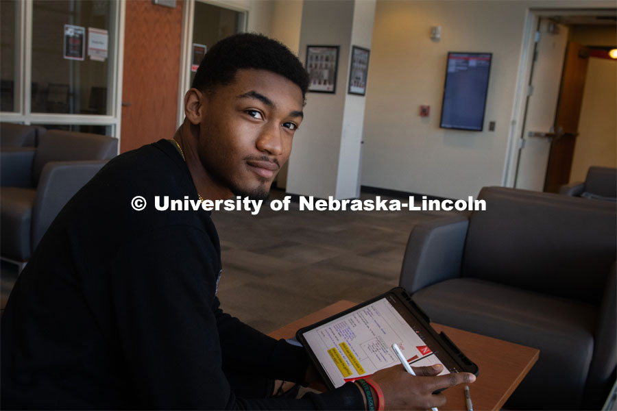 Michael Sanders, a computer science major from Omaha, NE is one of 10 Stem Connect Scholars. Michael will begin the STEM CONNECT program this spring. February 28, 2020. Photo by Gregory Nathan / University Communication.
