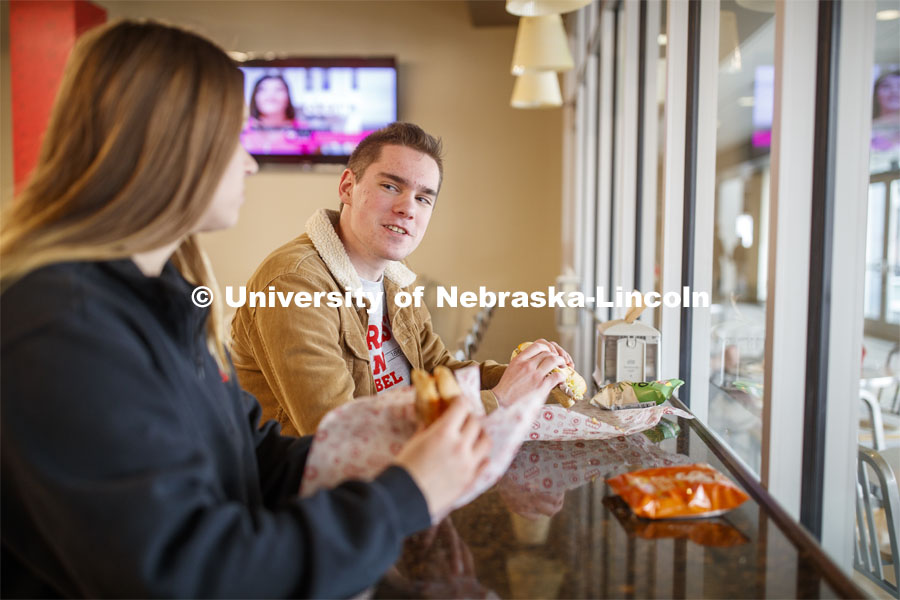 Abel Sandoz Dining Center photo shoot. Student's eating. March 3, 2020. Photo by Craig Chandler / University Communication.