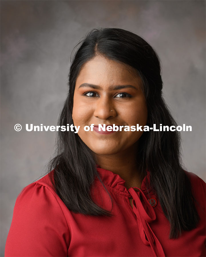 Studio portrait of Meena Pannirselvam, Graduate Assistant, OASIS. August 3, 2020. Photo by Greg Nathan / University Communication.