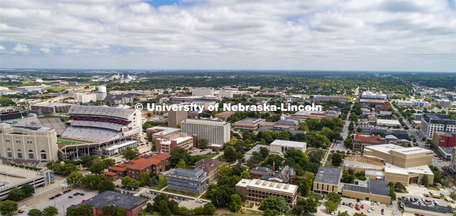 Aerial views of UNL’s City Campus looking east. August 11, 2020 Photo by Craig Chandler / University Communication.