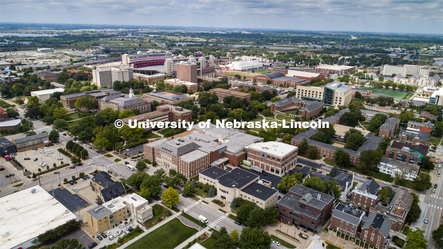 Aerial views of UNL’s City Campus looking northwest. August 11, 2020 Photo by Craig Chandler / University Communication.
