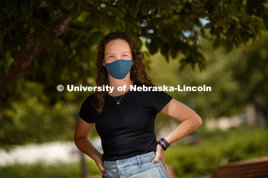 Clare Kramper, freshman from Omaha. Husker Dialogues. Husker Dialogues is designed to introduce first-year students to tools they can use to engage in meaningful conversations to help create an inclusive Husker community. August 18, 2020. Photo by Craig Chandler / University Communication.