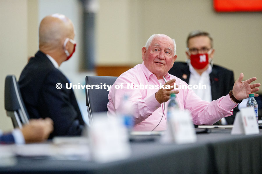United States Secretary of Agriculture Sonny Perdue talks at the Nebraska Agricultural Innovation Panel at Nebraska Innovation Campus. September 4, 2020. Photo by Craig Chandler / University Communication.