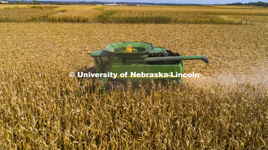 Corn is harvested in the test fields at 84th and Havelock. September 21, 2020. Photo by Craig Chandler / University Communication.