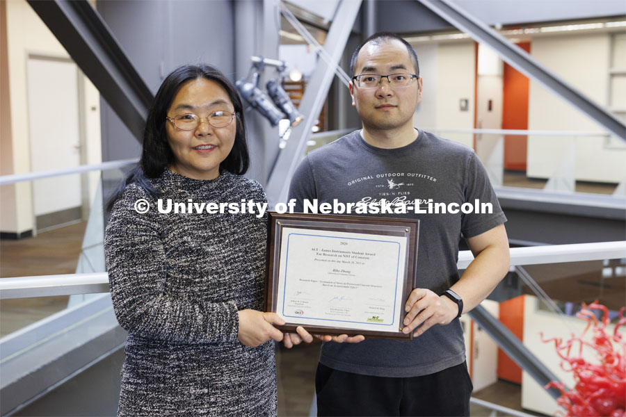 Jinying Zhu and Bibo Zhong. College of Engineering photo shoot at Peter Kiewit Institute in Omaha. April 5, 2022. Photo by Craig Chandler / University Communication.