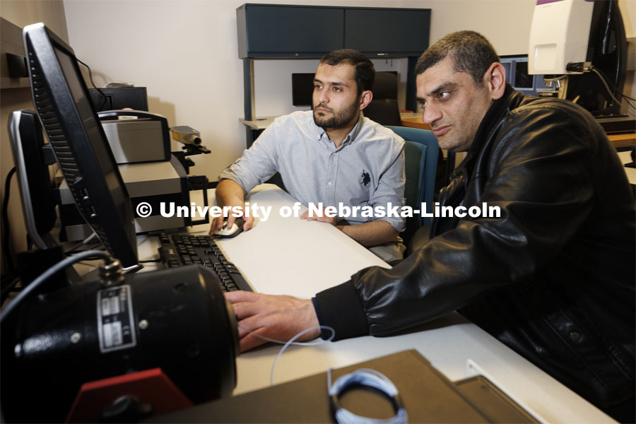 Work in Fadi Alsaleem’s lab in PKI. College of Engineering photo shoot at Peter Kiewit Institute in Omaha. April 5, 2022. Photo by Craig Chandler / University Communication.