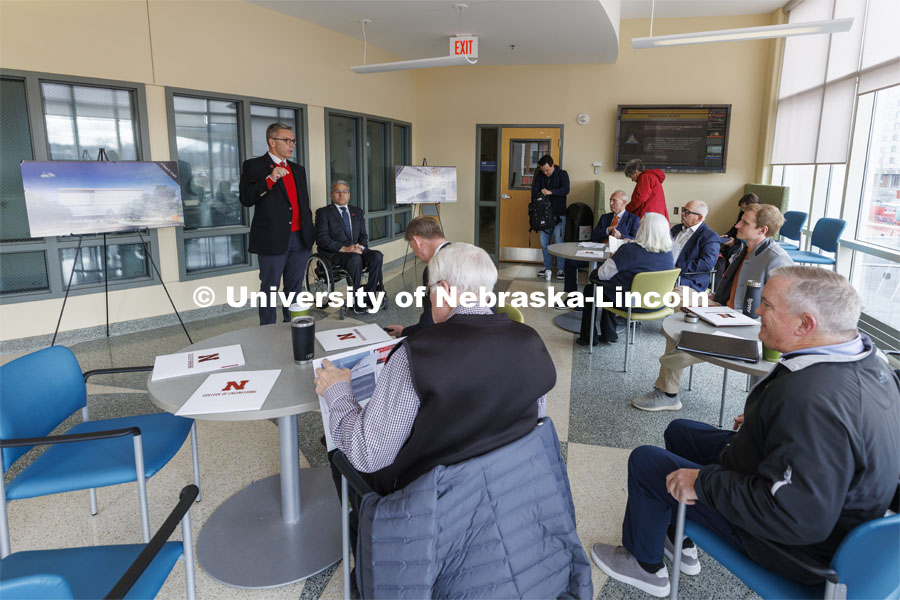 Chancellor Ronnie Green talks about the engineering college. Board of Regents tour of UNL. College of Engineering. April 7, 2022. Photo by Craig Chandler / University Communication.