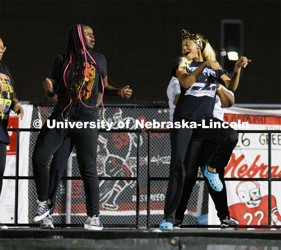 Members of the African People’s Union perform on stage at Showtime at the Vine Street Fields. Recognized Student Organizations, Greeks and Residence Halls battle against each other with performances for Homecoming competition points and ultimate bragging rights. Homecoming 2022. September 26, 2022. Photo by Craig Chandler / University Communication.