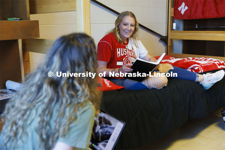 Students studying in the dorm rooms. Housing Photo Shoot in Able Sandoz Residence Hall. September 27, 2022. Photo by Craig Chandler / University Communication.