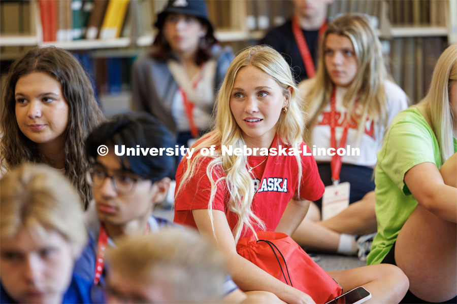 NSE students await instruction in Love Library. New Student Enrollment ( NSE ) on City Campus. June 13, 2023. Photo by Craig Chandler / University Communication.