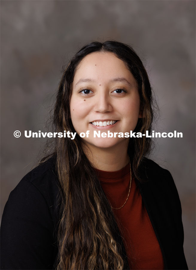 Studio portrait of Lulu Diaz-Aldama, Nebraska College Preparatory Academy (NCPA) advisor. July 12, 2023. Photo by Craig Chandler / University Communication.