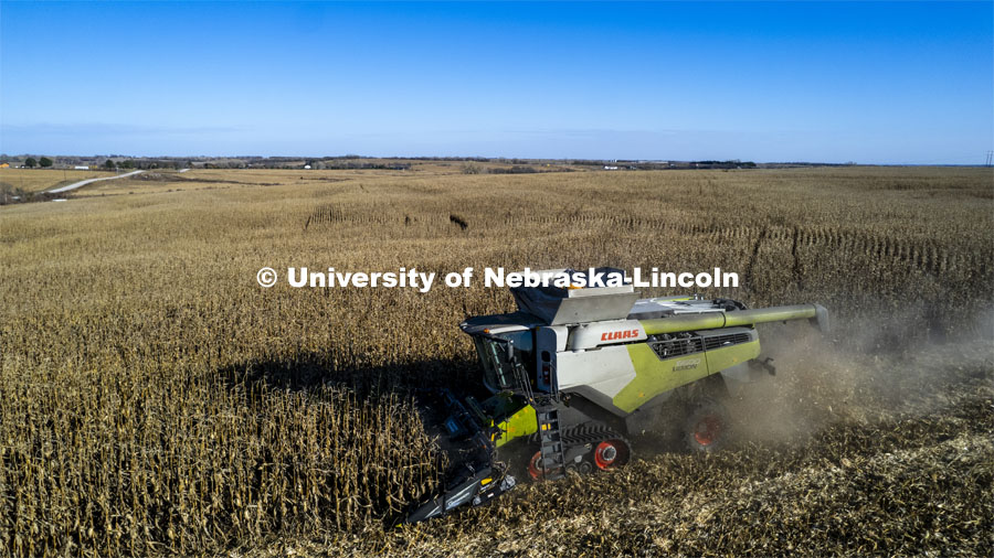 Justin Korver harvests corn in the southeast Lancaster County. November 8, 2023. Photo by Craig Chandler / University Communication and Marketing.