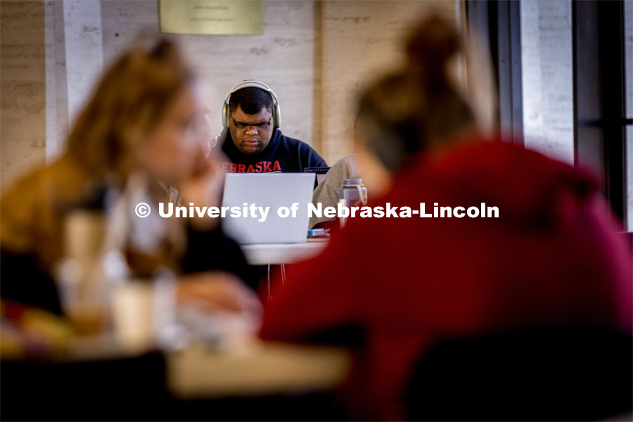 Students studying at the Sheldon Museum. December 06, 2023. Photo by Kristen Labadie / University Communication.