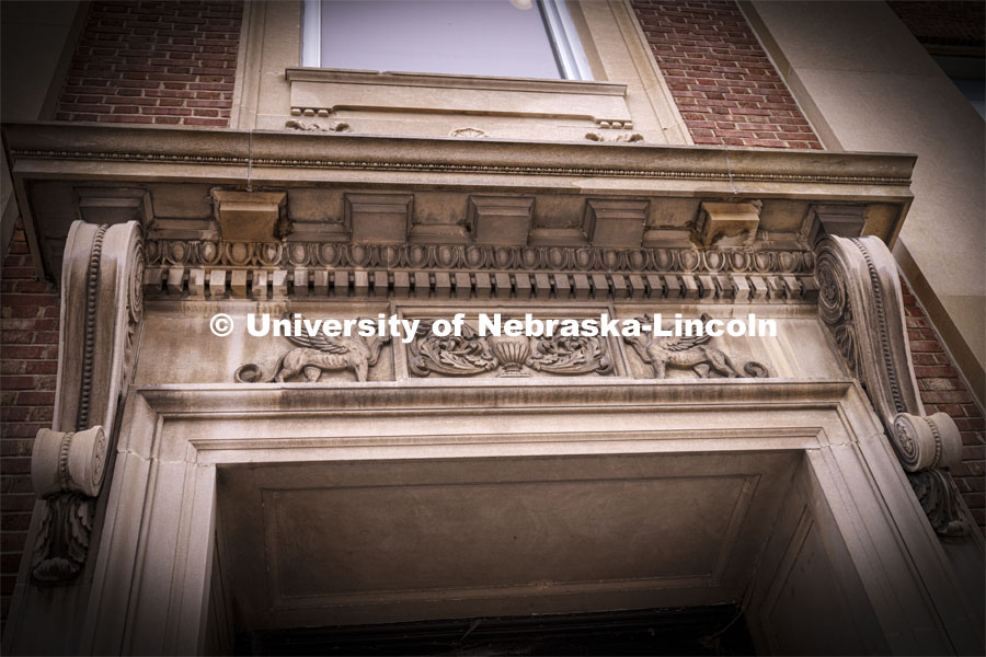 Winged lions even have a place in Nebraska history. These lions are carved in the entablature on each of the two front entrances to Avery Hall. Peter Revesz, a professor in the School of Computing with a courtesy appointment in the Department of Classics and Religious Studies. He recently published a research article in the Mediterranean Archaeology and Archaeometry Journal in which he figured out what a 20-letter inscription meant on a small sphinx artifact believed to date back to the northeastern part of the Roman Empire, in present-day Romania, between 106 and 270 A.D. The artifact, a small bronze statue of a winged lion with a female face, was part of the collection of Count Kemény but was lost after his estate was looted in the War of Independence of 1848-49. Professor Revesz’ analysis was based on a detailed drawing of the object that appeared in a German newspaper in 1847. Basically no one has been able to figure out what it said for at least 200 years. January 23, 2024. Photo by Craig Chandler / University Communication and Marketing.
