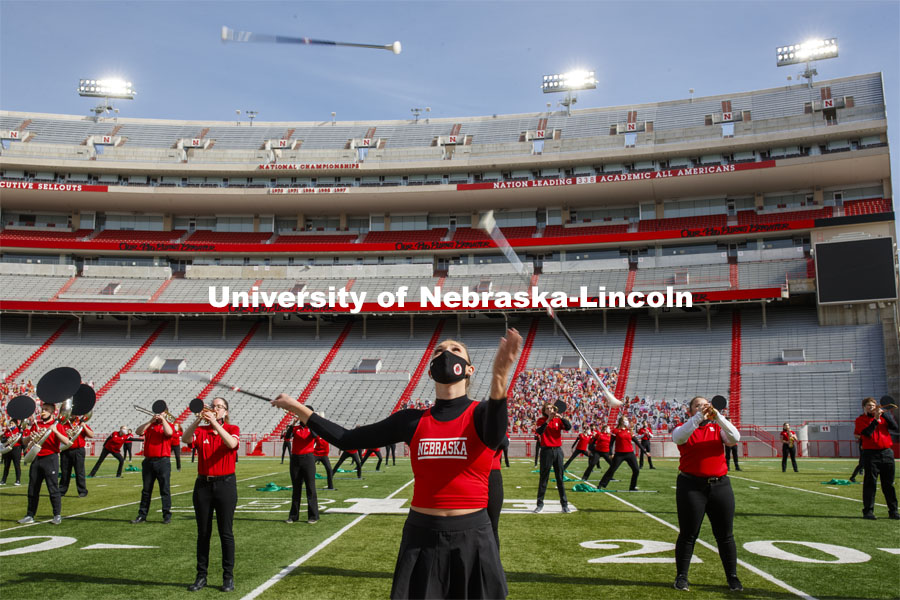 201018_Stadium_1387.jpg Cornhusker Marching Band, Cheer Squad and Homecoming Royalty met in the empty Memorial Stadium to re