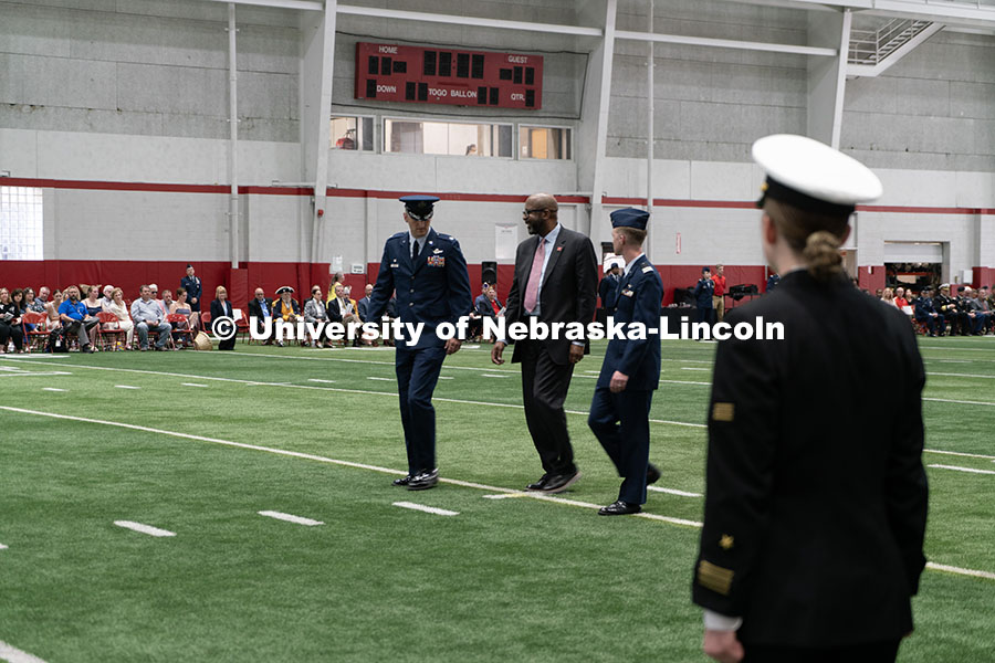 250417_ROTC_Review_08.jpg Chancellor Bennett begins his review of Husker ROTC students. Joint Service Chancellor’s Review of