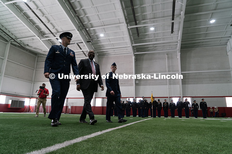 250417_ROTC_Review_10.jpg Chancellor Bennett returns to his seat after his review. Joint Service Chancellor’s Review of the