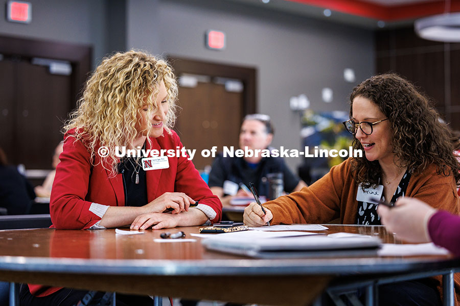 250423_ODT_NRICH_605.jpg (Left) Celeste Spier, the Director of Organizational Development in Human Resources, engages with Tr