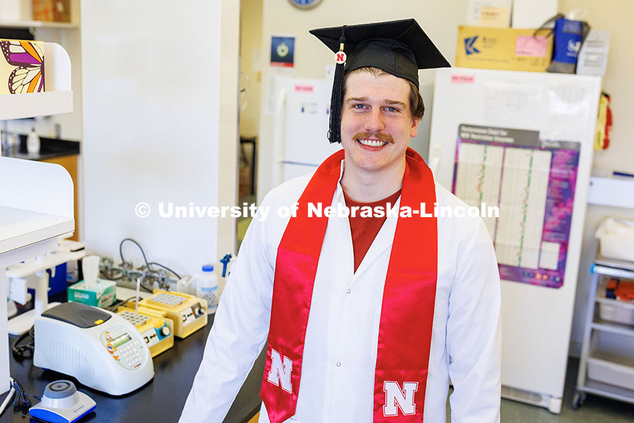 250506_Kai_Waddell_063.jpg Kai Waddell photographed in a lab in the Morrison Life Sciences Building on East Campus. Waddell is