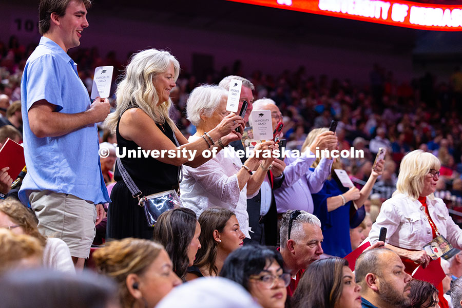 250517_Commencement_1592.jpg Family members cheer for Claire Hake as she enters Pinnacle Bank Arena during the University of Nebr