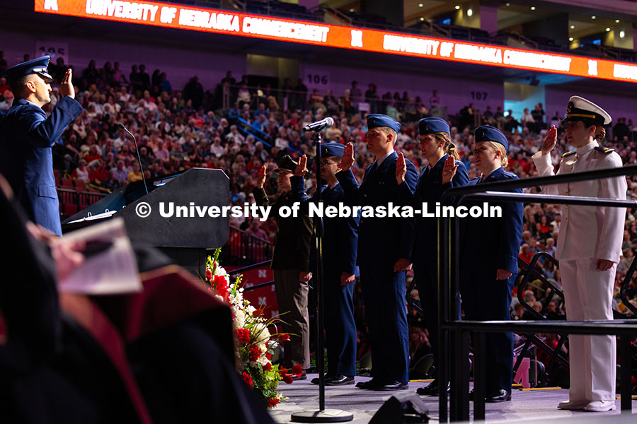250517_Commencement_1748.jpg ROTC students give their Oath of Office during the morning commencement ceremony. Undergraduate Comm