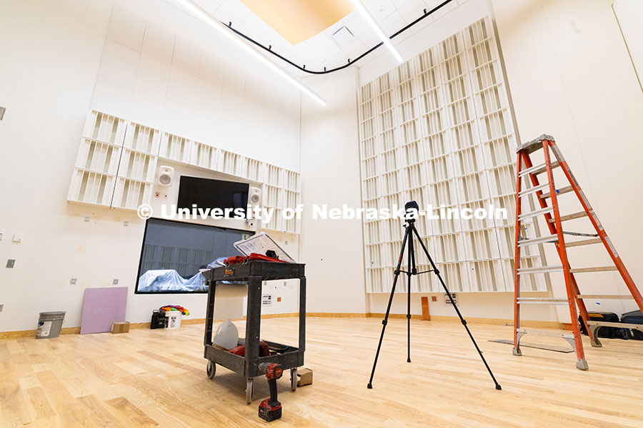 Construction tools in the recording studio of the new Hixson-Lied College of Fine and Performing Art