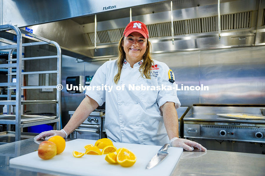 250620_Paige_Knebel_080.jpg Paige Knebel poses in the Willa Cather Dining Hall. Knebel is the ‘Chef de Cuisine’ for UNL. Her