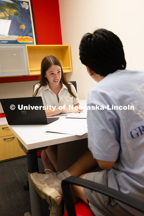 Students Kyanne Casperson and Jimmy Truong use the Study Stop in the Center for Academic Success and