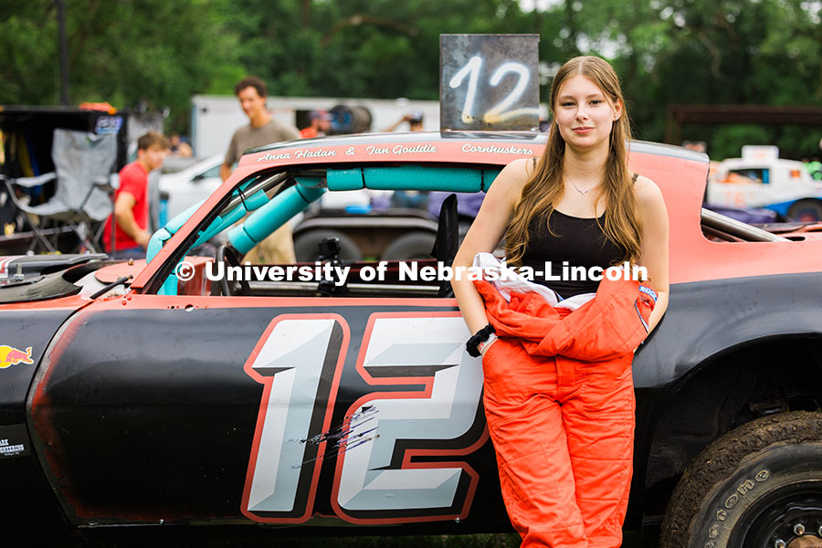 250717_Engineering_7944.jpg Anna Hadan, senior mechanical engineering student at UNL, poses next to the UNL Figure 8 car before