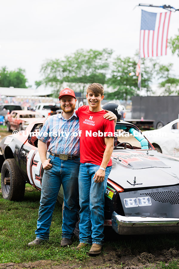 Jace Grunden (left) and Ayden Shook (right) pose for a picture by the UNL Engineering Figure 8 race 
