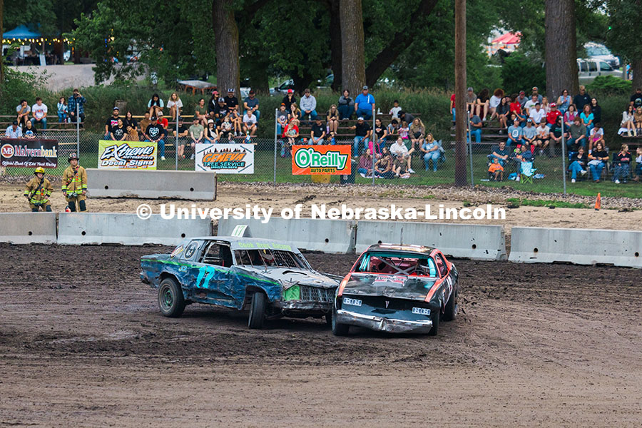 250717_Engineering_8239.jpg Anna Hadan and the number 12 UNL Figure 8 Racing car (right) gets nudged by another driver during th