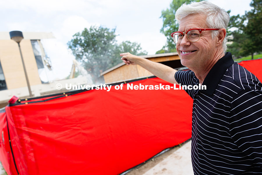 250805_Westbrook_3332.jpg Peter Eklund, Professor of Music and Choral Director, points toward where his office was previously