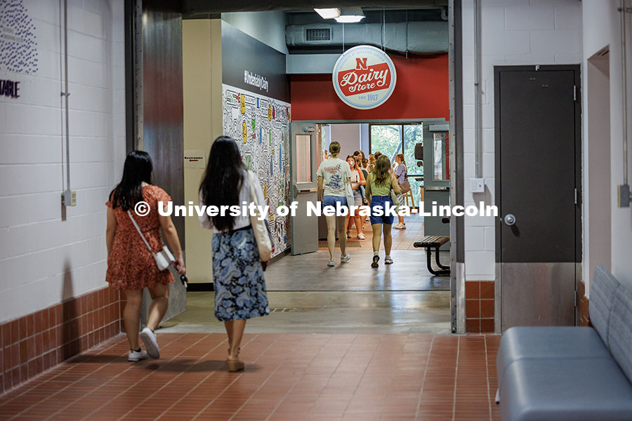 250820_East_Ice_Cream_186.jpg Students walk into the Dairy Store for ice cream during the Big Red Welcome free ice cream event. Au