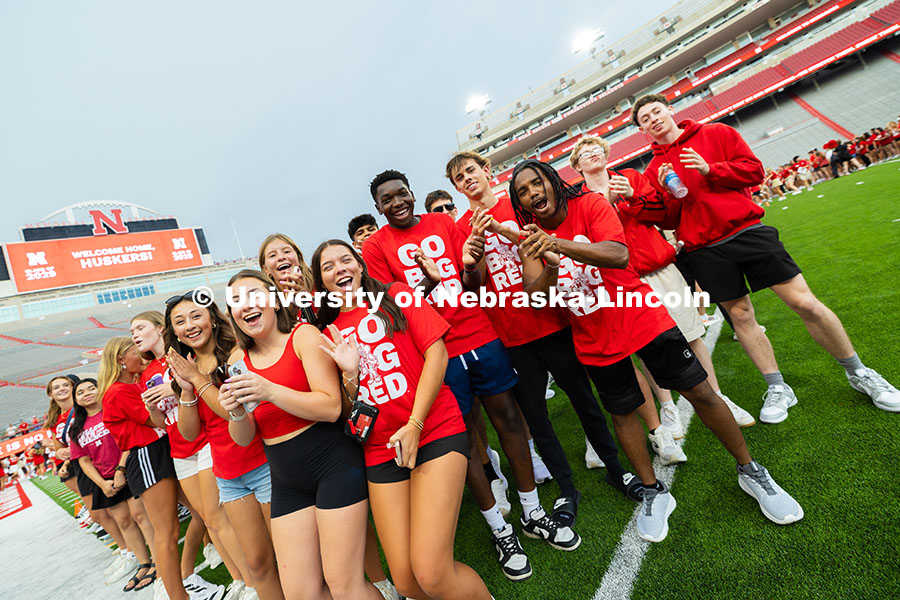 250822_Tunnel_Walk_4245.jpg Students cheer in Memorial Stadium as they form an “N” on the Memorial Stadium field for the cla