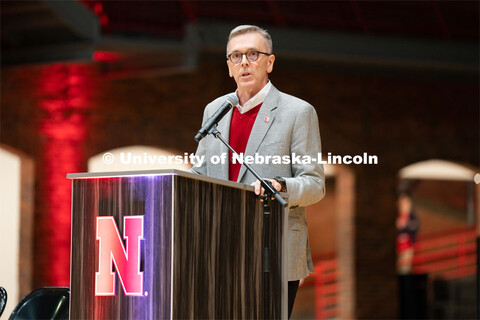 Admitted students listen to Chancellor Ronnie Green and other campus stakeholders at the Welcome Pep