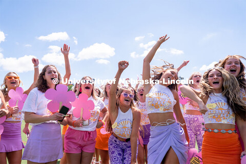 Sororities congregate to the Vine Street fields to participate in Sorority Rush Bid Day. Sorority bi