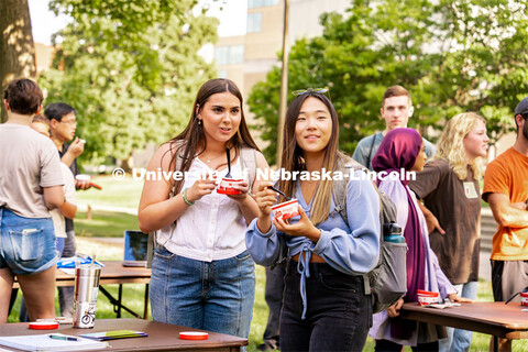 Students enjoy some Dairy Store ice cream at the College of Architecture Ice Cream Social outside of