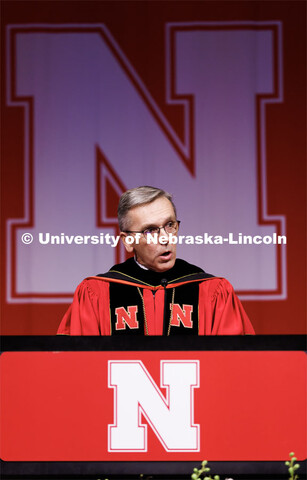Chancellor Ronnie Green addresses the graduates at the beginning of the ceremony. Winter Undergradua