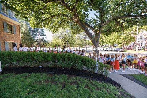 Lines form in front of Pi Beta Phi as those rushing await the next event. Sorority Recruitment. Augu