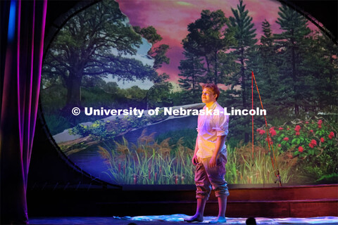 Nate Petsche as the lead of UNL production “Big Fish” in the opening scene. April 22, 2024. 