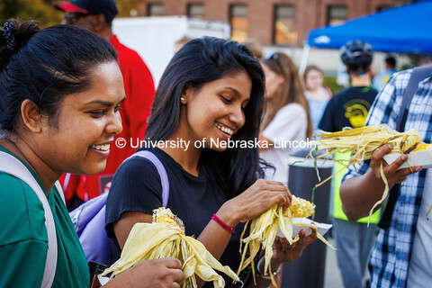 (Left to right) Sachithra Nadeeshani and Tharuki Malage, both chemistry graduate students, enjoy an 